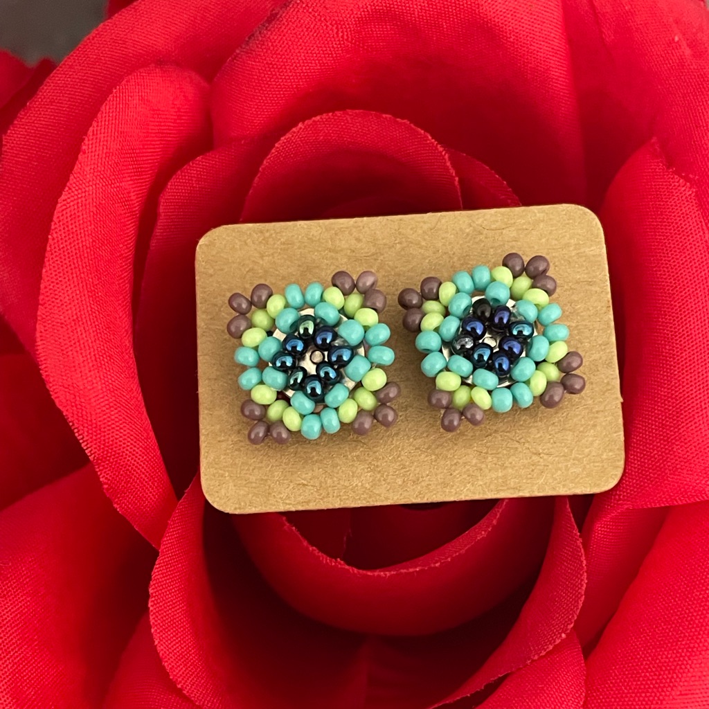 Huichol Beaded Square Stud Earrings